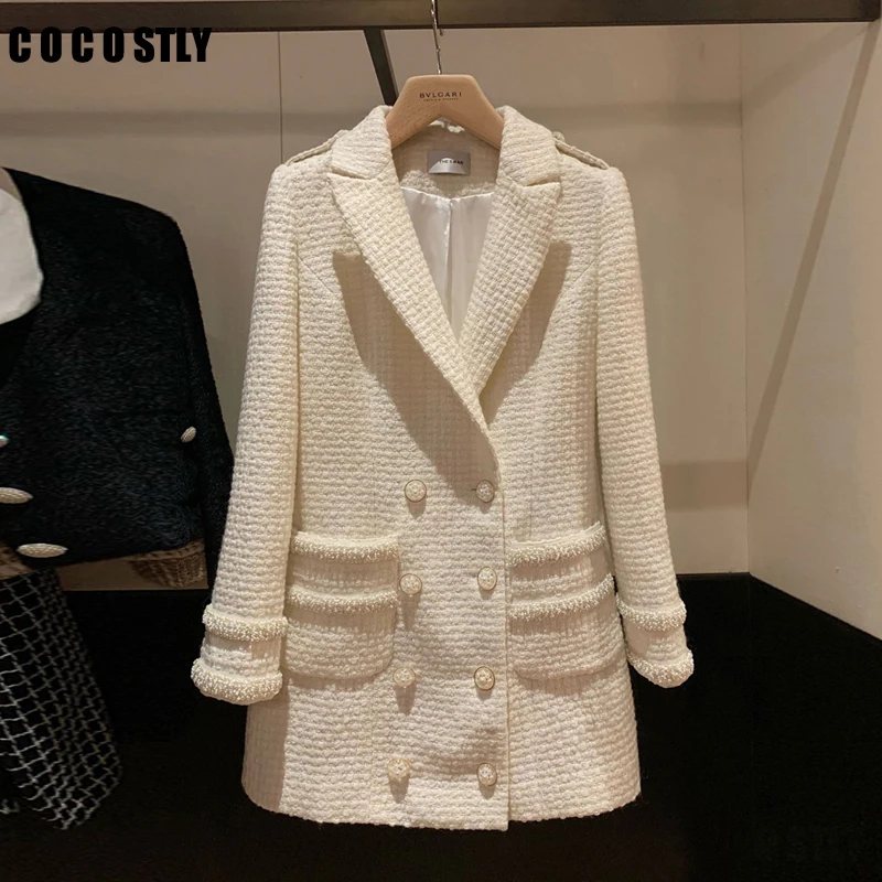 Винтажный твидовый женский пиджак новинка 2020 Весенняя уличная одежда двубортный