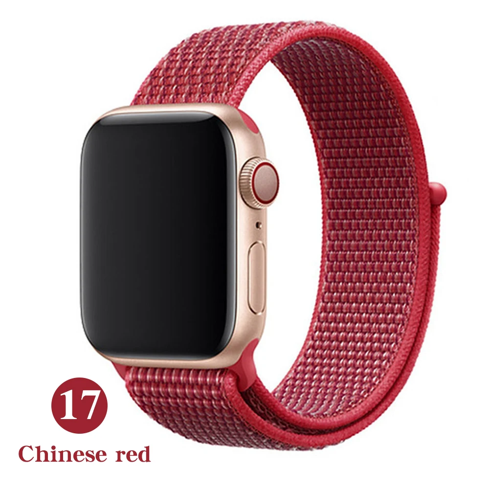 Тканый нейлоновый ремешок для apple Series 5, ремешок для часов 42 мм, 44 мм, 38 мм, 40 мм, спортивный нейлоновый браслет для iwatch 4/3/2/1 - Цвет ремешка: Chinese red