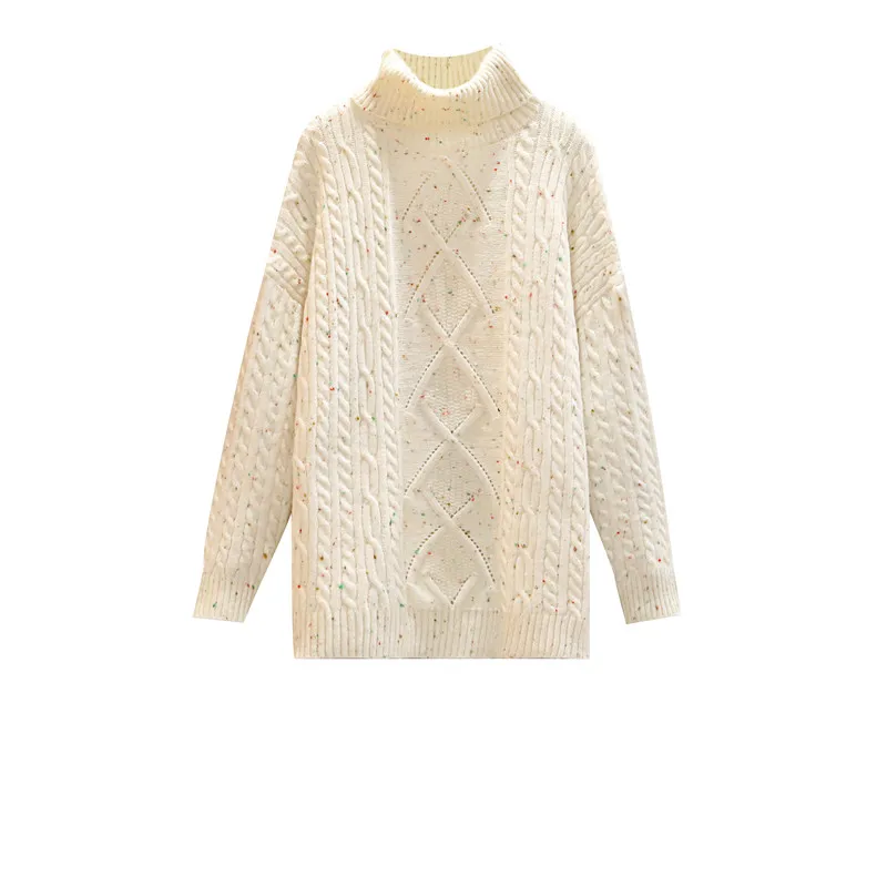 

M-4XL Women's Autumn Winter Thickening Sarm High-Neck Round Neck Sweater Loose Bottoming Knitted Long-Sleeved Tops