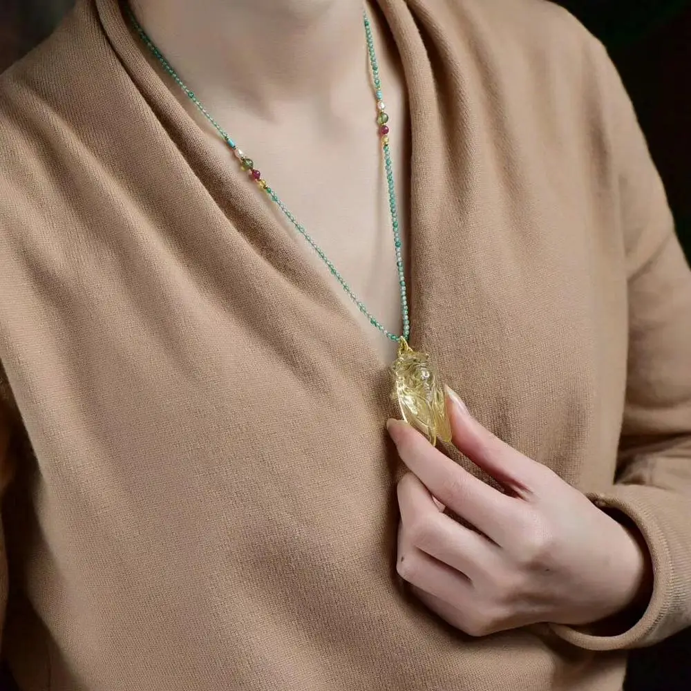 Лучший кулон из натурального желтого цитрина с кристаллом кварца 42*19*15 мм