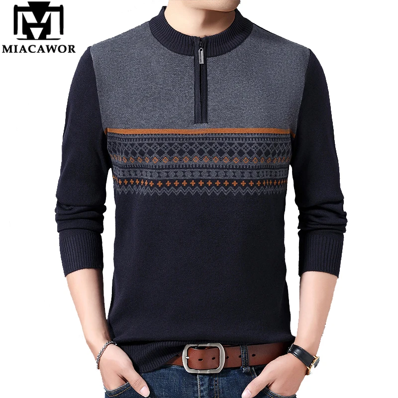 MIACAWOR/Новый мужской свитер Повседневный пуловер на молнии мужские зимние теплые