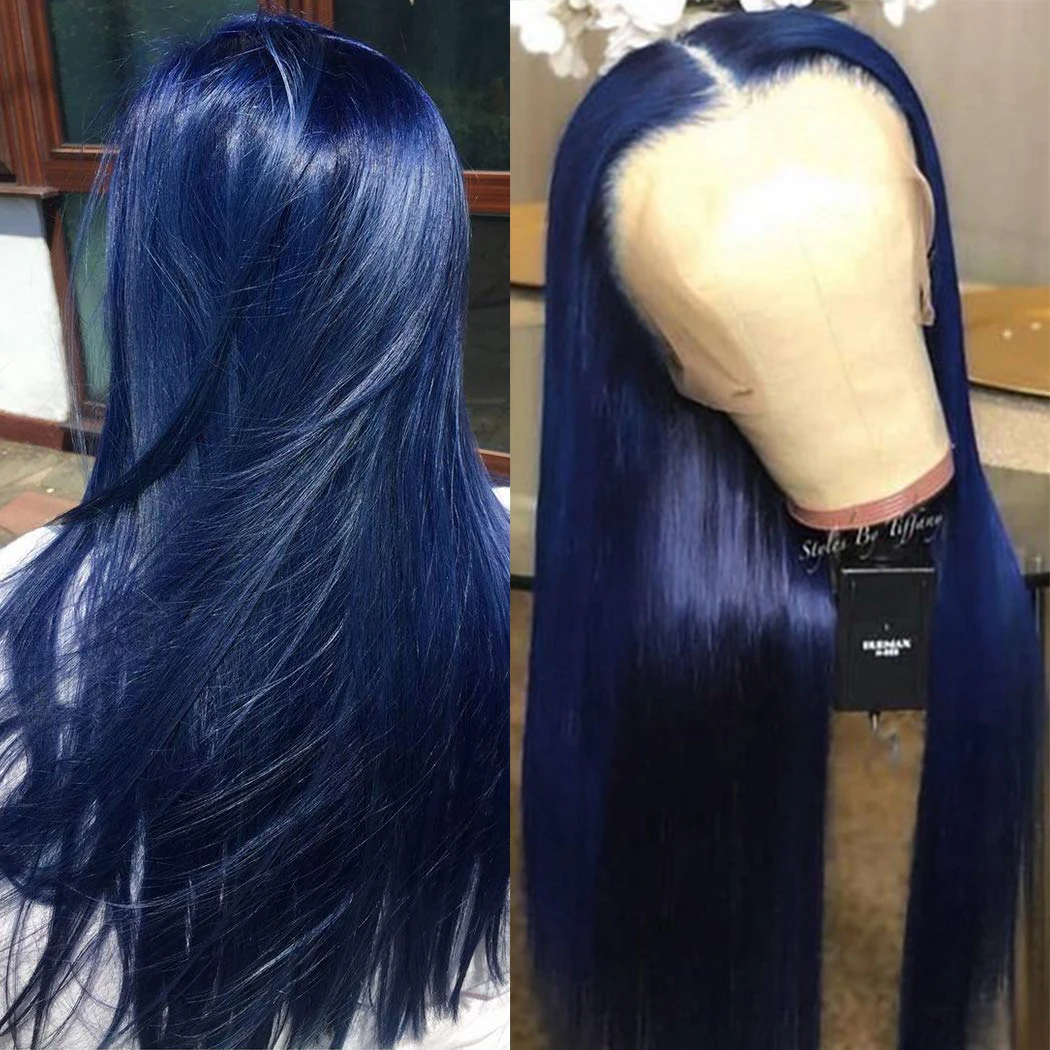 

Deep blue 26 Inch Lace Front Wig Synthetic For Black Women Heat Resistant Straight Baby Hair Preplucked Glueless Cosplay Daily