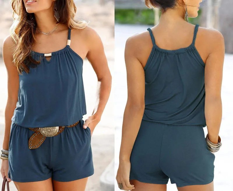 Сексуальный комбинезон без рукавов шорты женский летний с открытой спиной