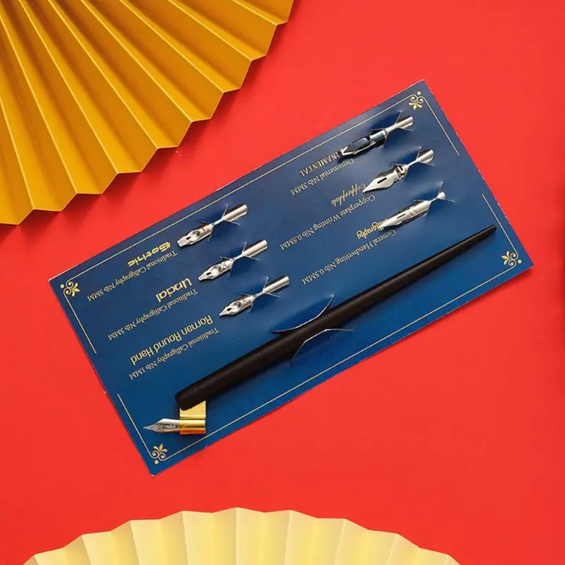 Деревянный держатель для каллиграфии манга + 6 наконечников надписи набор