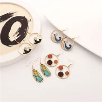 8seasons 1pair fashion women drop earrings round wave geometric colorful wood party club dangle earrings statement jewelry gifts
