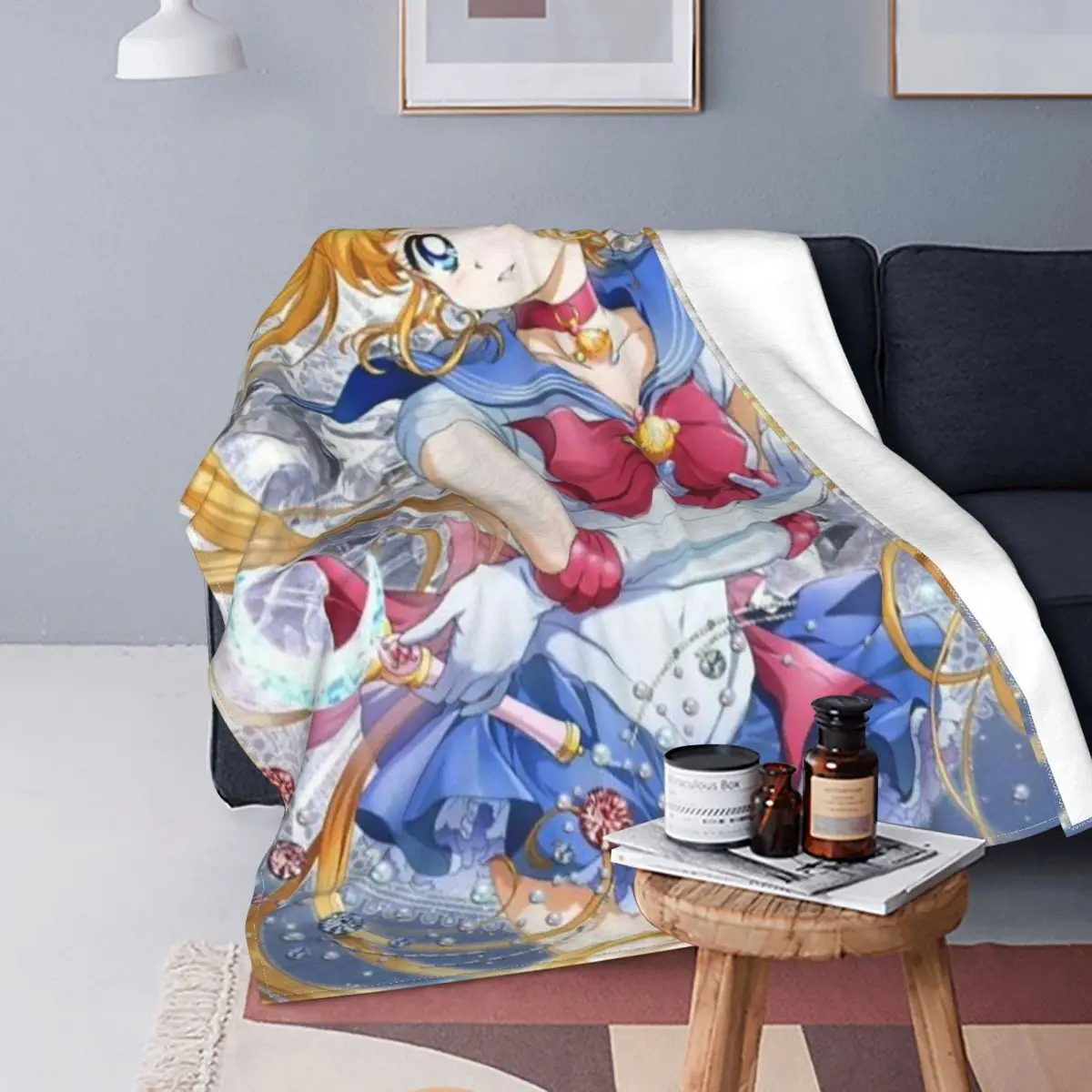 

Moon Girl Anime Blankets Fleece Spring/Autumn Girl Beautiful Breathable Soft Throw Blanket for Bedding Office Plush Thin Quilt