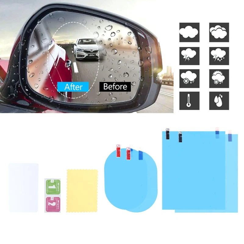 

8 Pcs Car Rear Mirror Protective Fog Window Clear Rainproof Rear Film Anti View Mirror Protective Soft Car Window Accessories