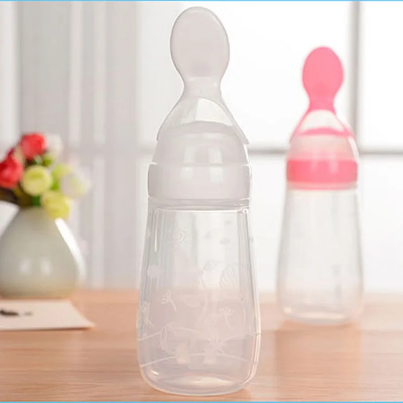 

Newborn Baby Feeding Bottle Squeeze Silicone Food Dispensing Spoon Infant Cereal Feeder Safe Tools