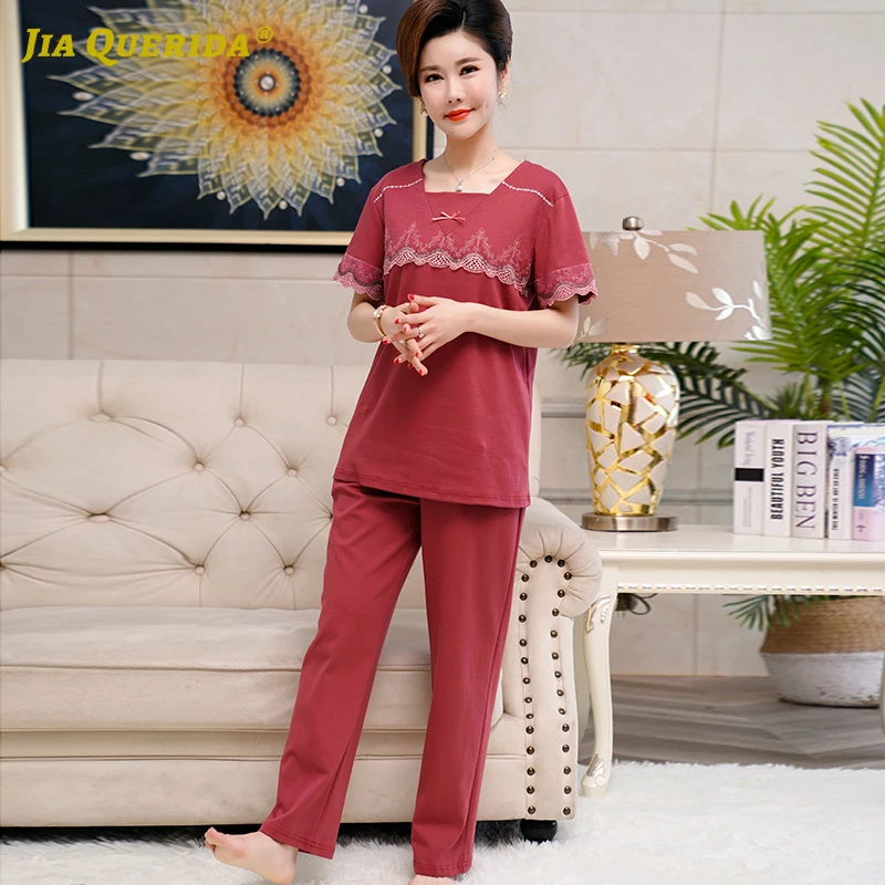 Женский пижамный комплект с коротким рукавом красный квадратным воротником из