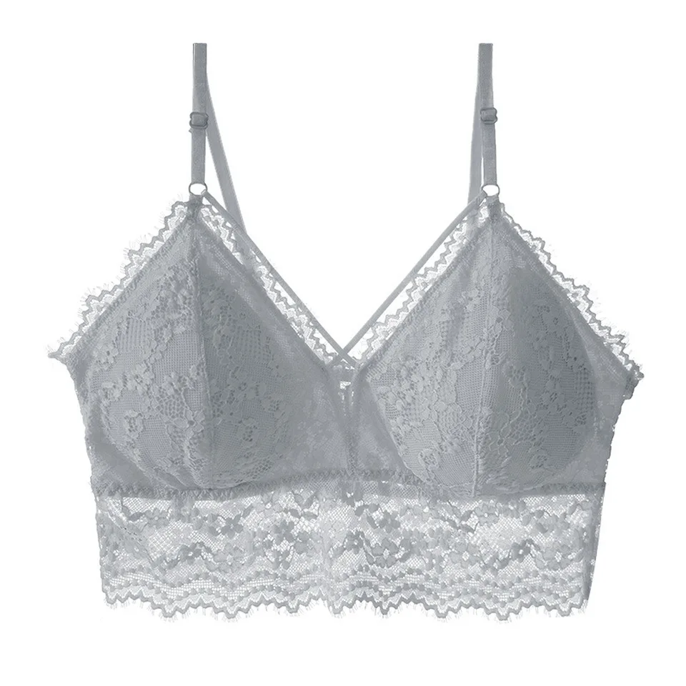 

Women Deep V Sexy Cross Spaghetti Cross Strap Bra Adjustable Shoulder Strap Eyelash Lace Bralette