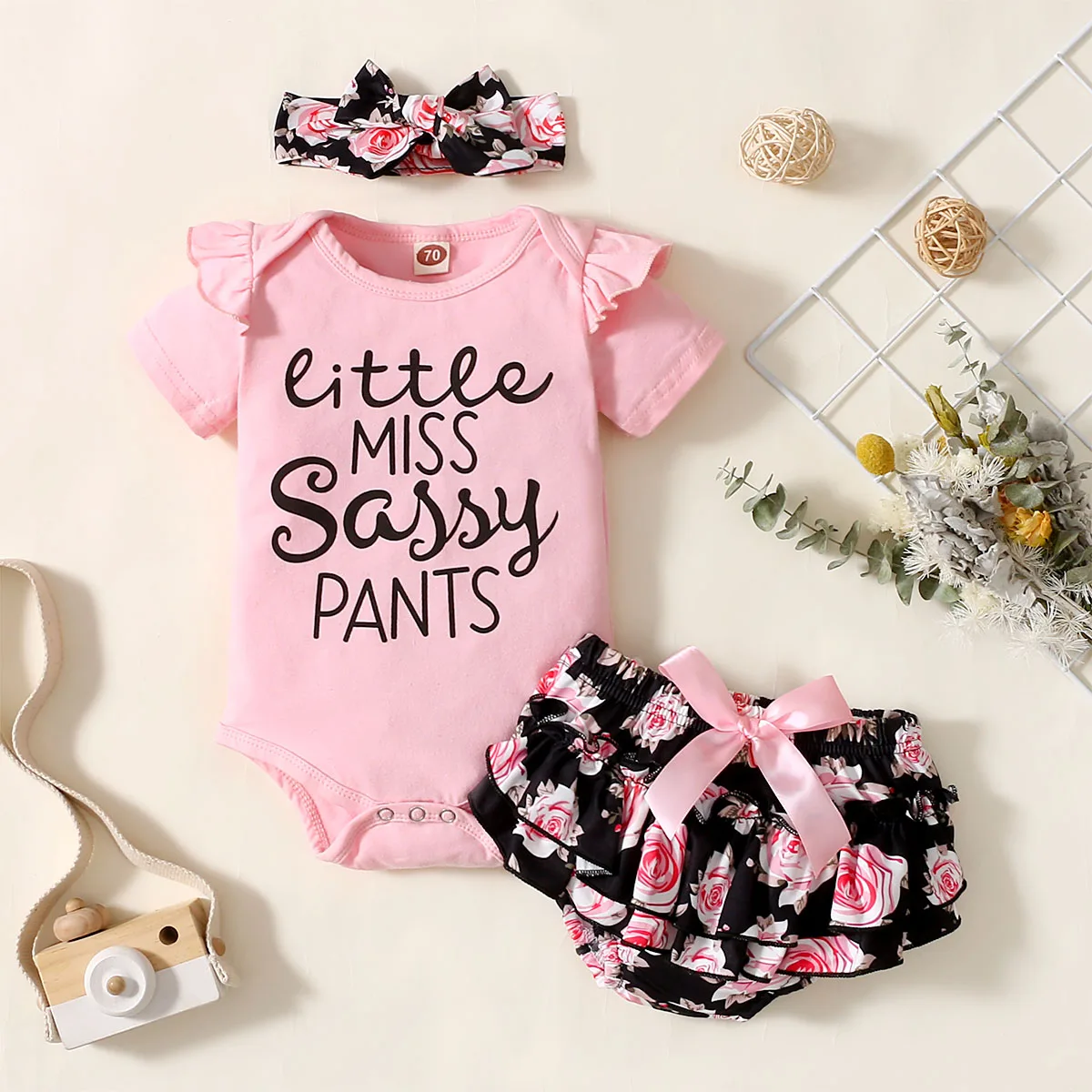 

Женский комбинезон + шорты + повязка на голову с бантом, Брюки Little Miss Sassy с эластичной талией, летняя одежда