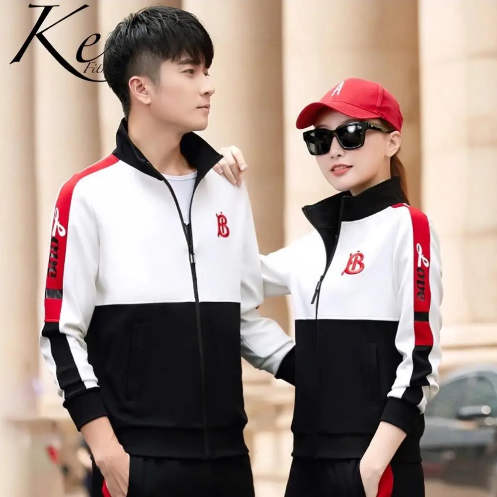 

KE new 2021 Couple sportswear suit white sport set spring sports tracksuit man woman male female running large size big cotton