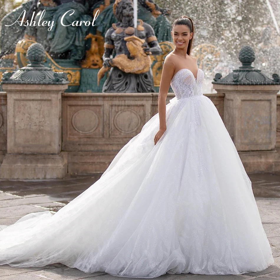 Свадебное платье трапециевидной формы Эшли Карол 2021 невидимое декольте