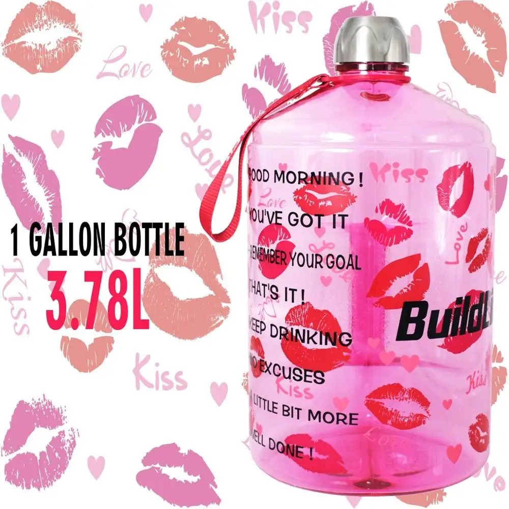 Lips QuiFit 3.78L 2.2L 1.3L Прозрачный большой галлон бутылки для питьевой воды пластик большой емкости для тренажерного зала фитнес-туризма BPA бесплатные виды спорта - Цвет: Lips
