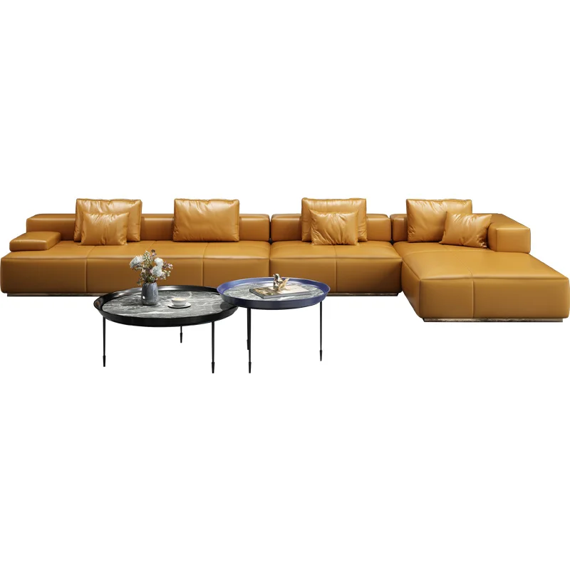 

Italian-style light luxury leather living combination Nordic apartment type minimalist leather sofa modern minimalist furniture
