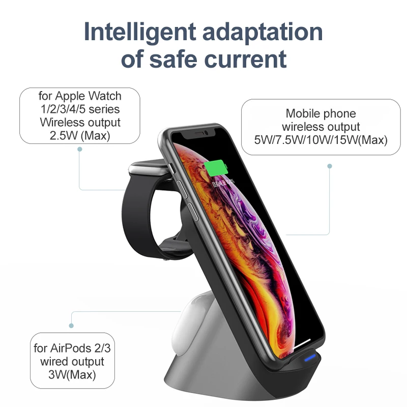 Беспроводное зарядное устройство 3 в 1 подставка для iPhone 12 11 pro Max XR 8 Samsung S20 S10 15 Вт