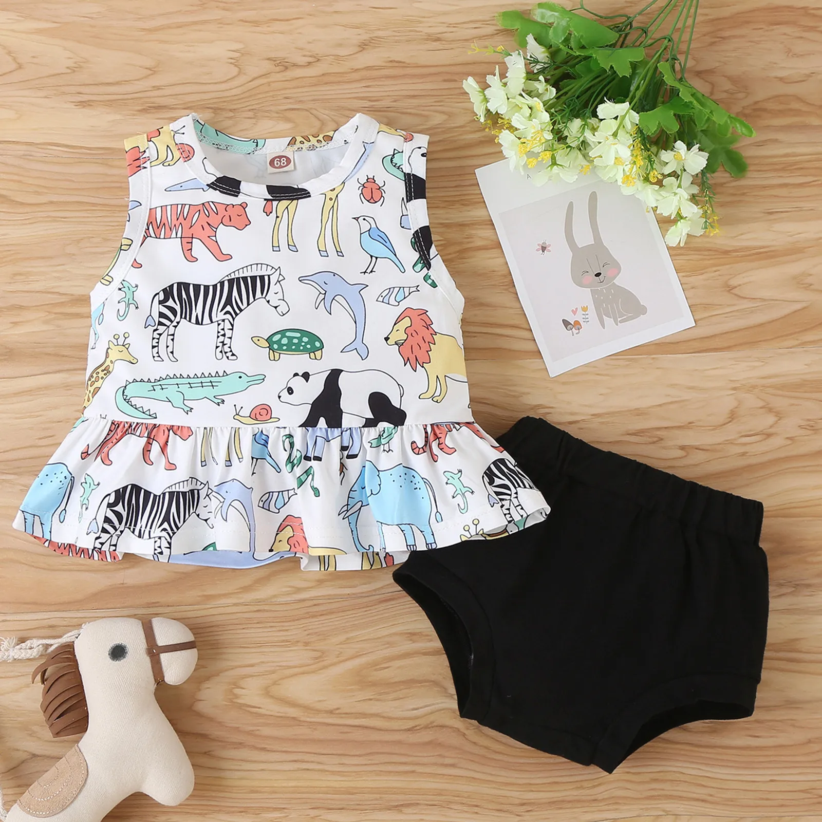 

Newborn Boys and girls baby Infant Baby Girls Sleeveless Animal T shirt Tops Shorts Outfits Set