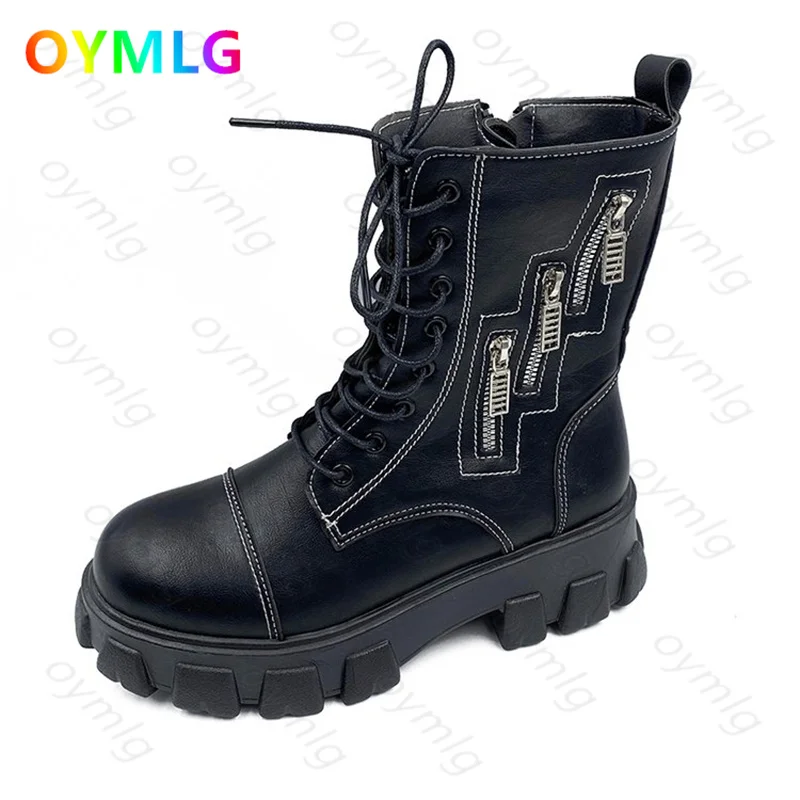 

Женские полусапожки на толстой подошве, полуботинки мартинсы на толстом каблуке с боковой молнией, новинка осенне-зимнего сезона 2021