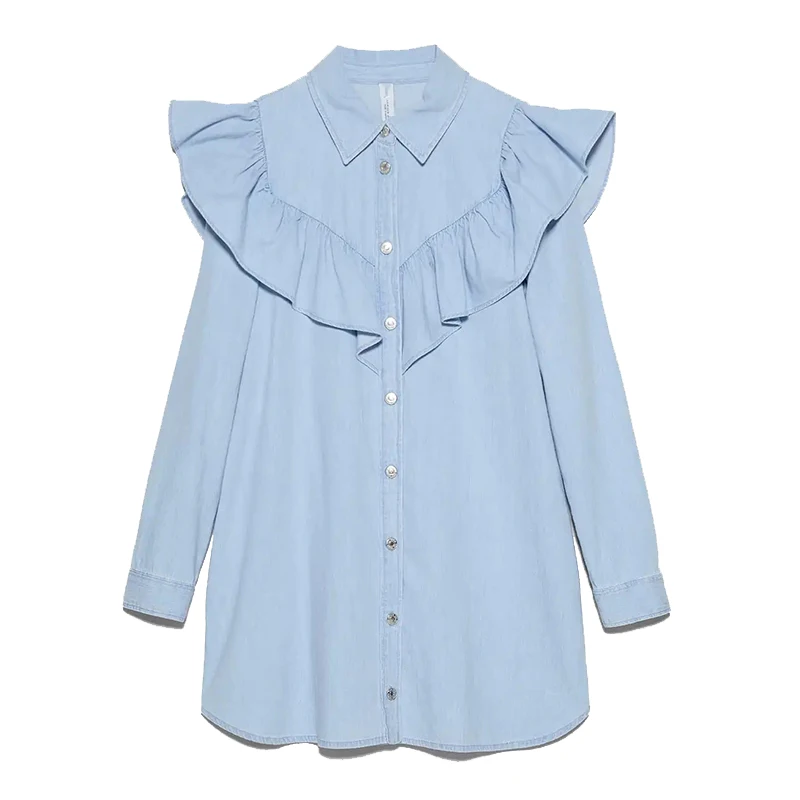 Женская блузка с отложным воротником Klacwaya офисная длинным рукавом и оборками из