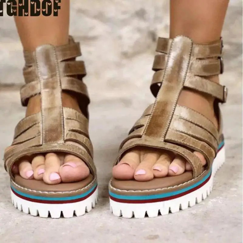 Women Sandals Flats Platform Woman Buckle Strap Summer Shoes PVC Plus Size Comfort Ladies Footwear New Woman Shoe 2021 New