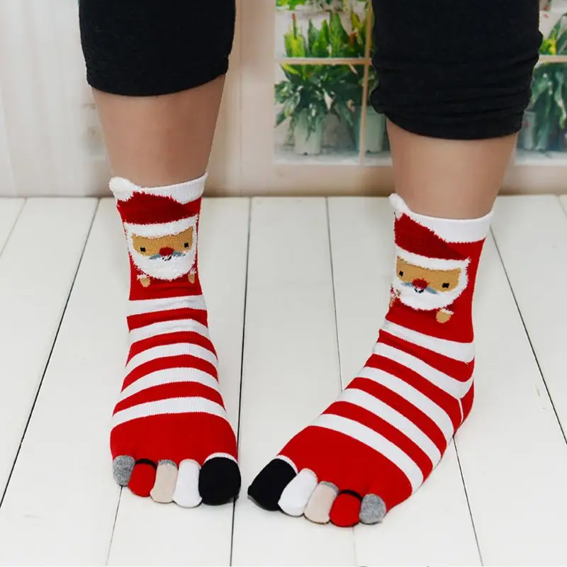 4 Pair/box Unisex Sock Fashion Women Men Christmas Cartoon Printed 5-toe Socks