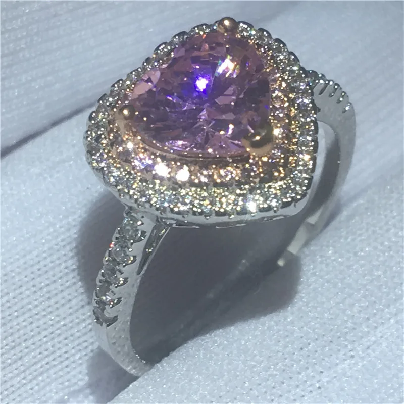 Двухцветное кольцо обещания в форме сердца Vecalon обручальное AAAAA с фианитом для