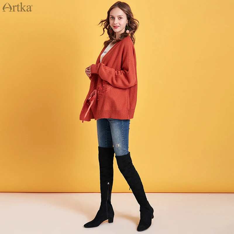 Женский вязаный кардиган с длинным рукавом ARTKA Черный Повседневный Теплый