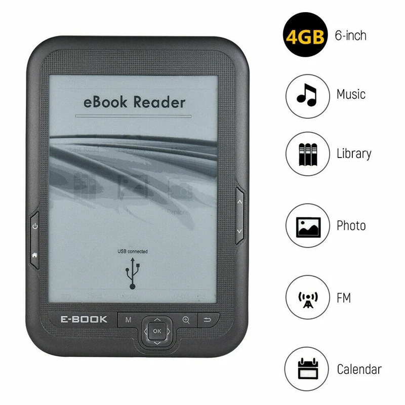 6 дюймов 4 Гб электронная книга читатель E Ink емкостный светильник Eink экран Reader MP3 с