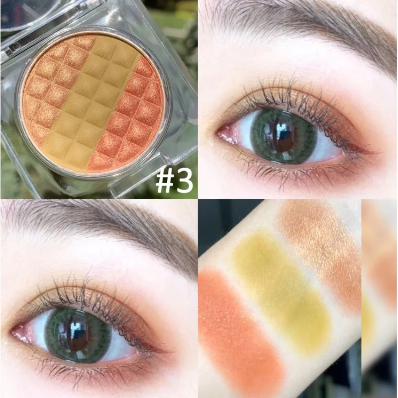 Палитра теней для макияжа 3 цвета матовая блестящая долговечная шелковая пудра