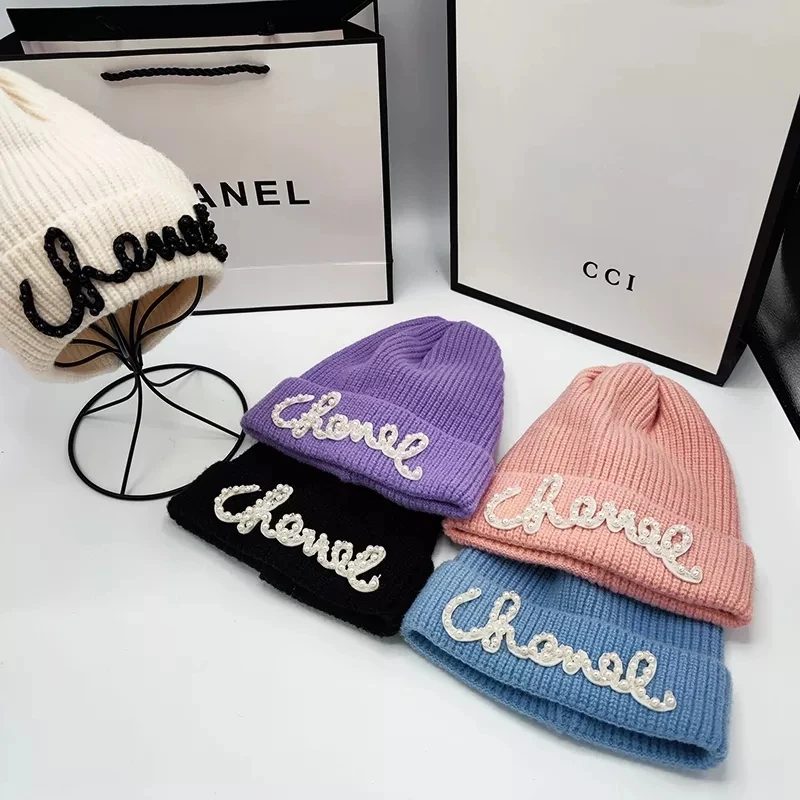 

MYALICE Winter Beanie Hat for Women New Fashion Candy Colors Pearl Letters Knitted Hats Outdoor Warmth All-match Elasticity Cap