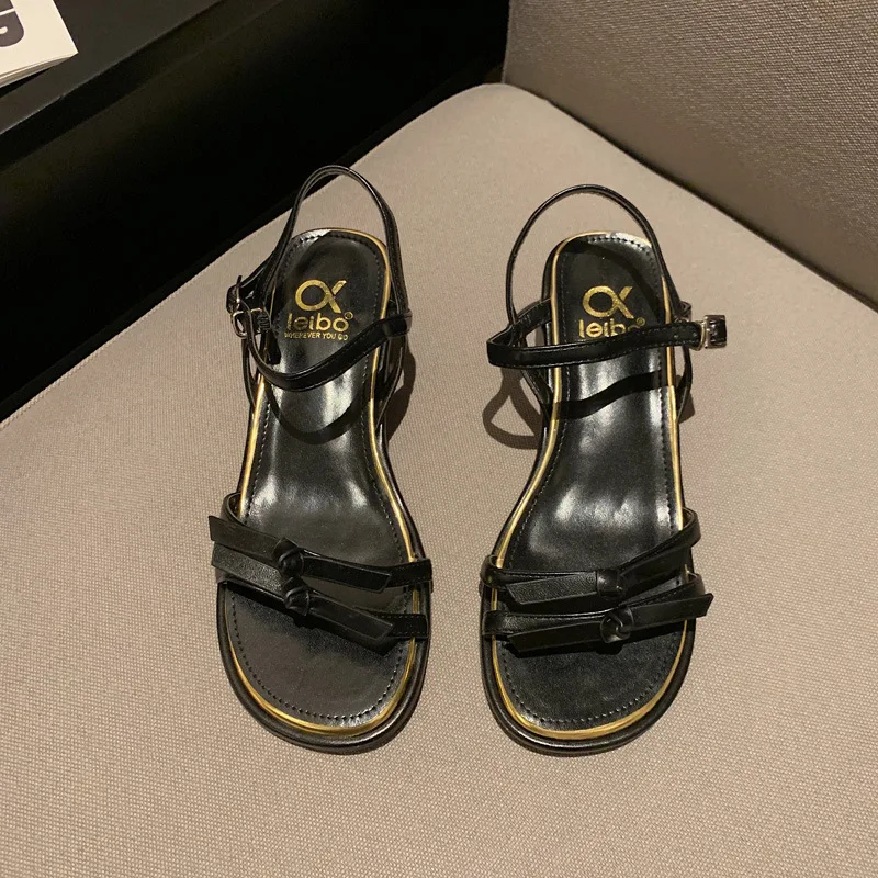 

Female Sandal Comfort Shoes for Women 2021 Summer Med Buckle Strap Clear Heels All-Match Girls New Low Gladiator Medium Beige Bl