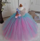 Цветочные платья для девочек, красочная юбка, каскадные Детские платья для конкурса, платья для вечеринки, первого дня рождения
