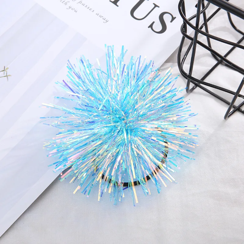 Милые блестящие резинки с помпонами для девочек детские пушистые волос вечерние