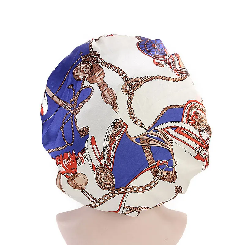 

Атласная двухслойная шапка, регулируемая шапка, двусторонняя шапка с цветным принтом, шапка для сна, для вьющихся весенних волос