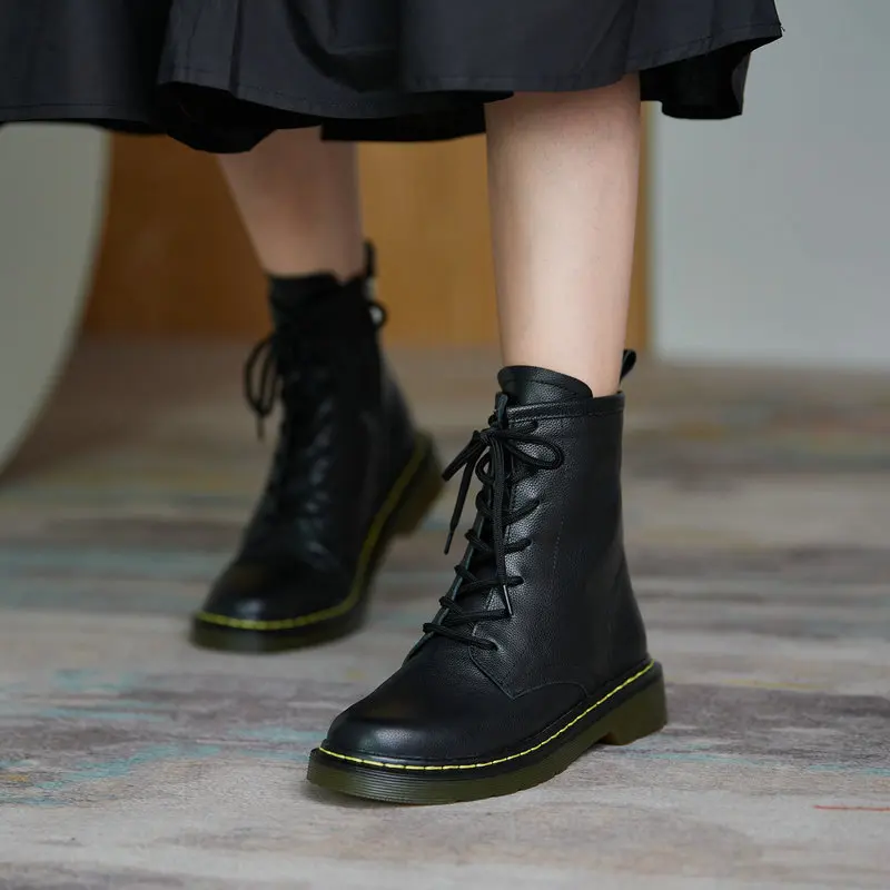 

Euro Style Brand Women Quality Genuine Leather Ankle Boots Female Motorcycle Boots 3.5cm Heels Casual Shoes Woman