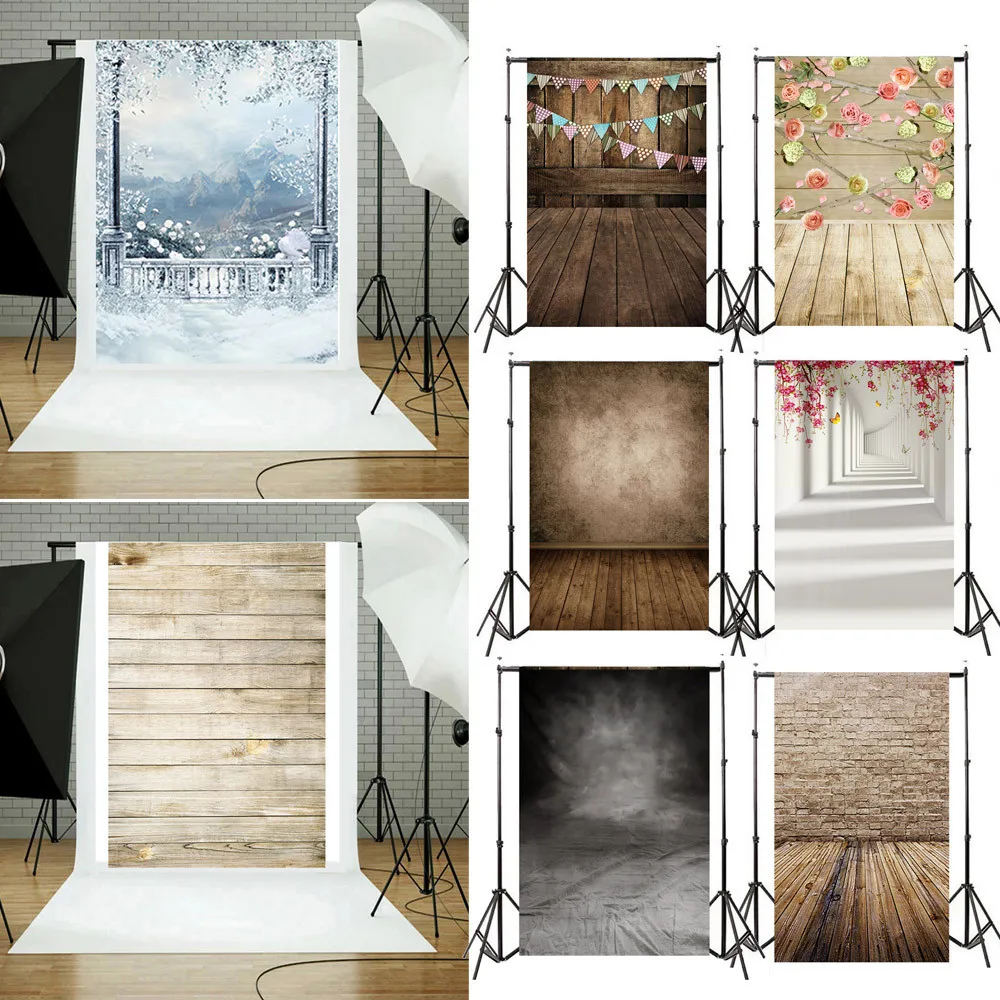Виниловый фон с Деревянной Стеной и полом для студийной фотосъемки 3x5 футов