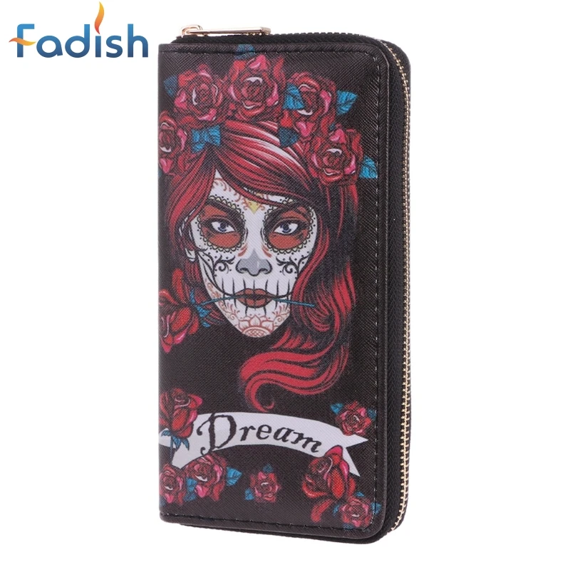 Модный женский кошелек с черепом чехол для телефона клатч Женская длинная