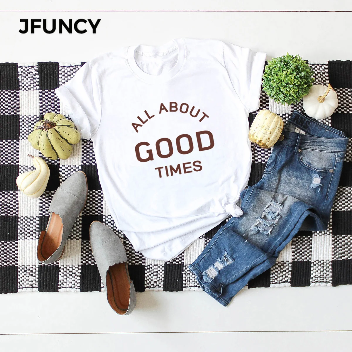 JFUNCY 100% Cotton  Women Tops Letter Print Casual Woman T-shirt Summer Female Tee Shirt Oversize Short Sleeve Tshirt