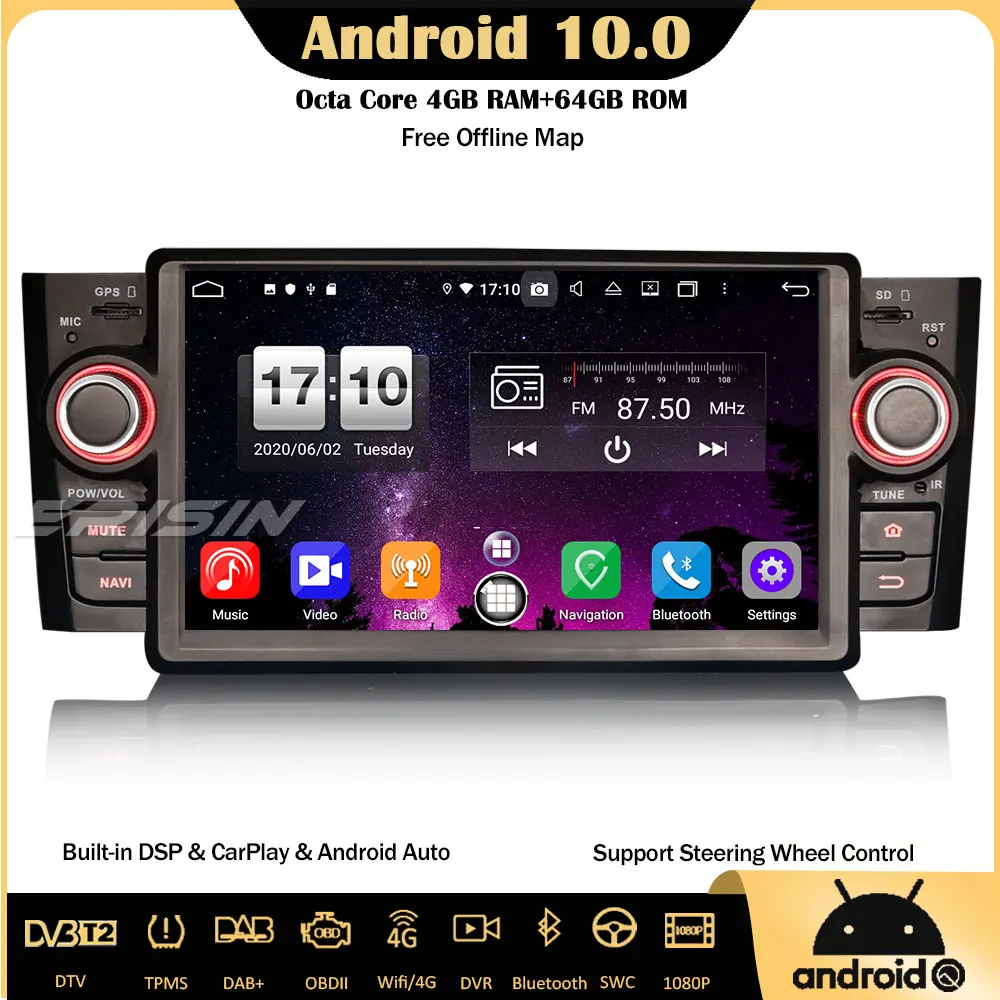 Erisin 8723 8 ядерный Android 10 0 автомобильный стерео DSP CarPlay спутниковой навигации Navi DAB +