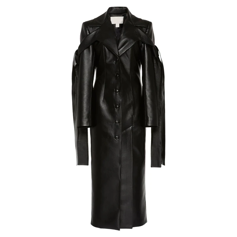 Женское пальто из искусственной кожи в стиле Одри Хепберн Длинная Куртка 2019