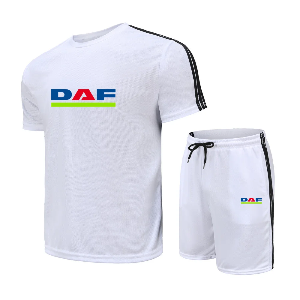

Summer Men's T-shirt DAF Printing Design Three Stripes Bound Sports Suit Basketball Fitness Short Sleeve Top Free Shipping Elast