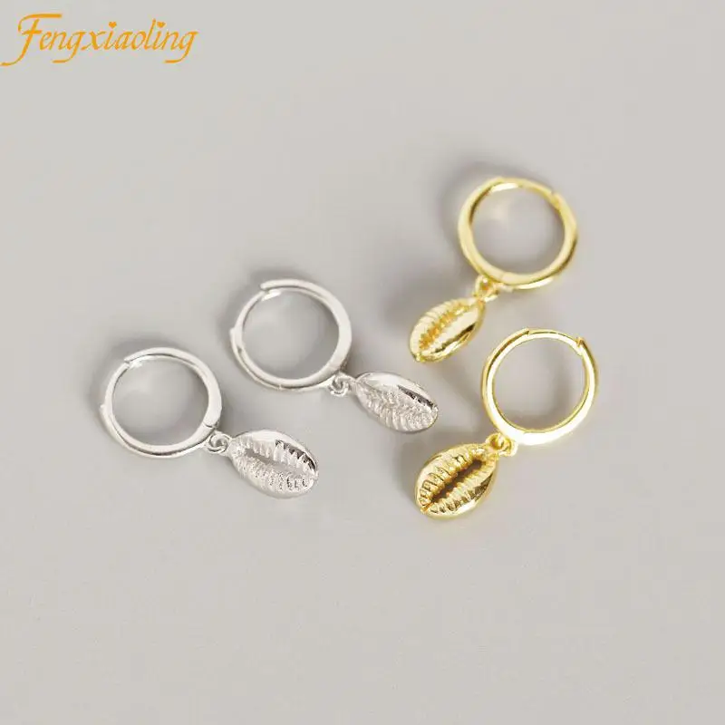

Real 100% 925 Sterling Silver Ins Geometric Shell Dangle Earrings France Luxury Drop Earrings Female Charm Jewelry Gift 2021