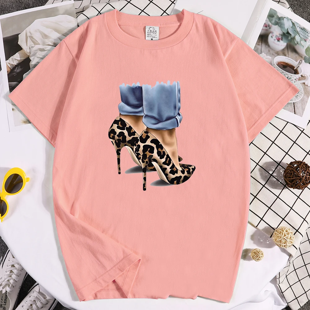 Модная мужская футболка с леопардовым принтом на высоком каблуке уличная