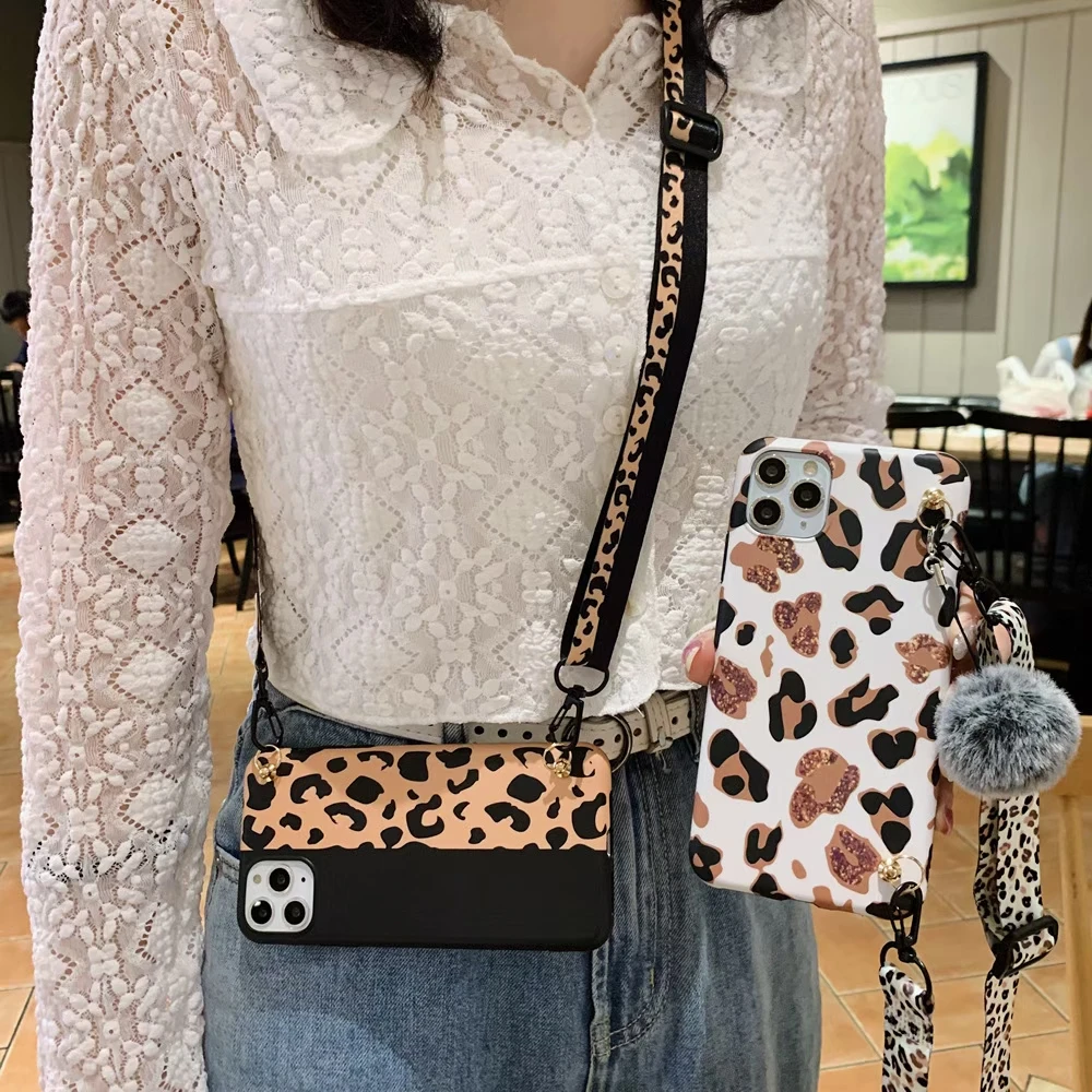 Роскошный чехол для телефона с леопардовым принтом ожерелье ремешок шнур цепь