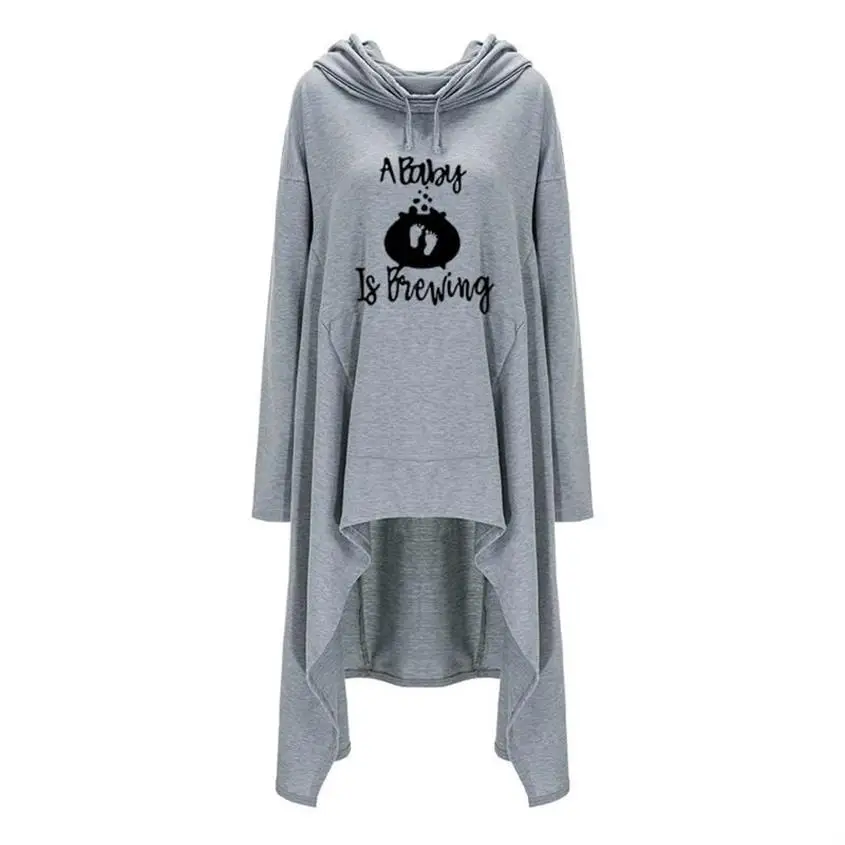 

Long Irregular Hoodies For Women Witch Pullover A Baby Is Brewing Letters Graphics Print Hoodies Kawaii Girl Loose Sweatshirt