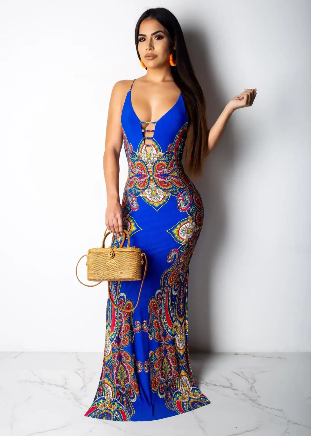 

Hot style national characteristics dress printing body - stretching long dress sexy wrap buttock noble elegant dress