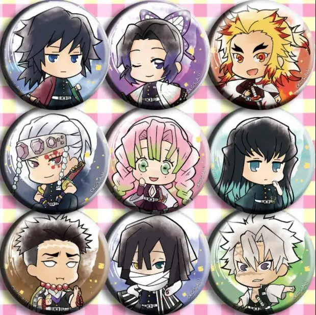 

9pcs/1lot Anime Demon Slayer Tomioka Giyuu Kochou Shinobu Uzui Tengen Figure 4788 Badges Round Brooch Pin Gifts Kids Toy