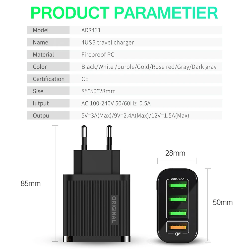 Быстрая зарядка 3,0 4,0 USB зарядное устройство для телефона 4 порта USB 35 Вт QC3.0 быстрое зарядное устройство для iPhone 11 Xiaomi huawei настенное зарядное устройство адаптер