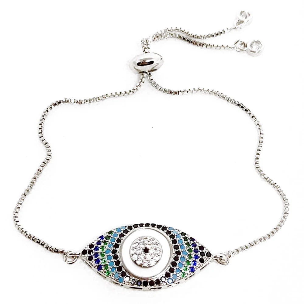 Серебряный браслет греческий глаз для женщин циркониевый синий от сглаза