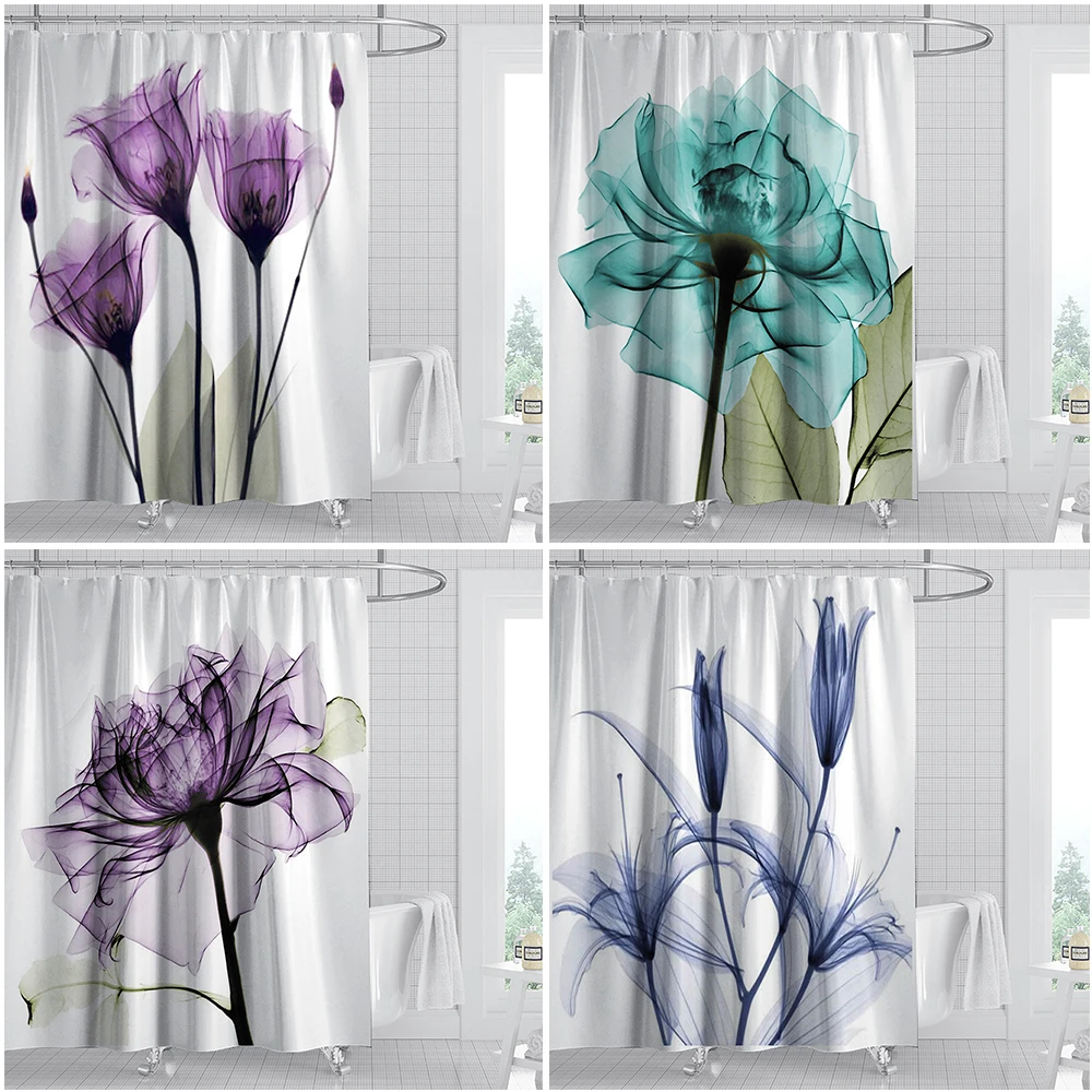 

Элегантная занавеска для душа с цветочным принтом, занавеска для ванной комнаты из водонепроницаемой полиэстерной ткани, занавеска для ван...